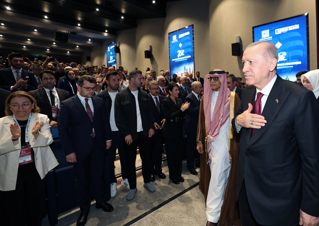 Turkish President Recep Tayyip Erdogan attends the 2nd Istanbul World Islamic Economy Summit at Istanbul Financial Center in Istanbul, Türkiye on May 30, 2025. (AA Photo)