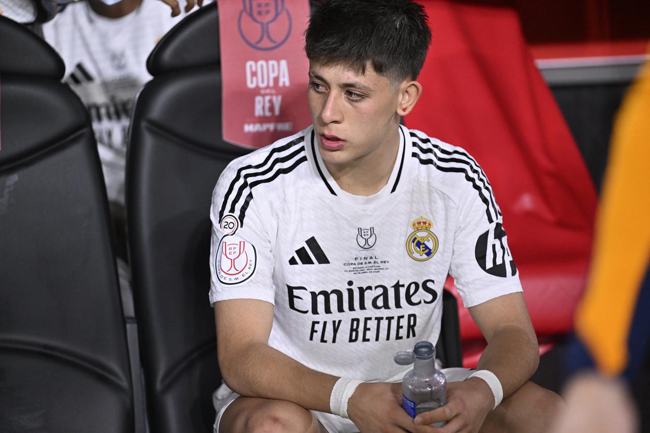 Arda Guler of Real Madrid suffers defeat at the end of the Copa del Rey 2025 final match between Barcelona and Real Madrid at Estadio de La Cartuja in Seville, Spain on April 27, 2025. (AA Photo)