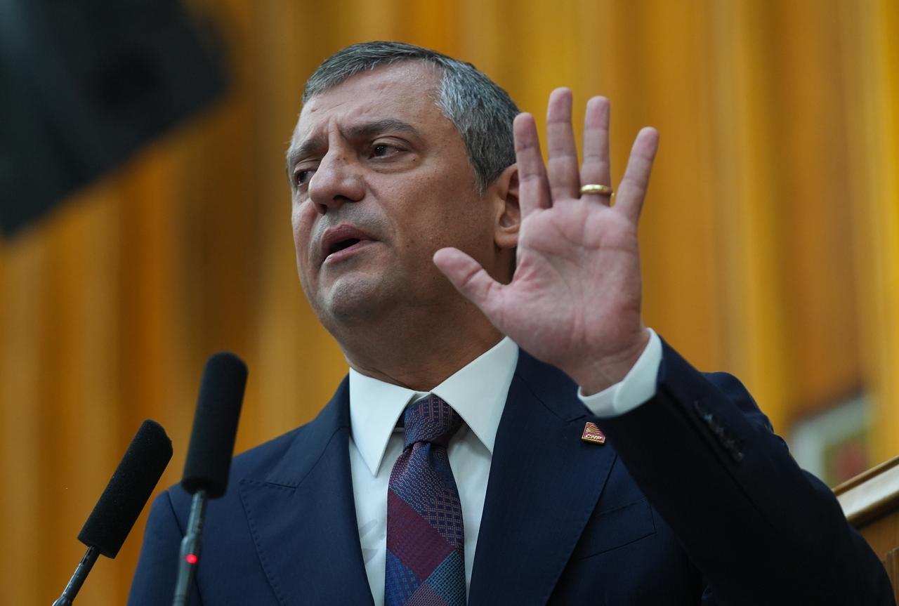 ANKARA, TURKIYE - APRIL 22: Leader of the Republican Peoples Party (CHP) Ozgur Ozel speaks during his partys group meeting at the Turkish Grand National Assembly in Ankara, Turkiye on April 22, 2025. ( Erçin Ertürk - Anadolu Agency )