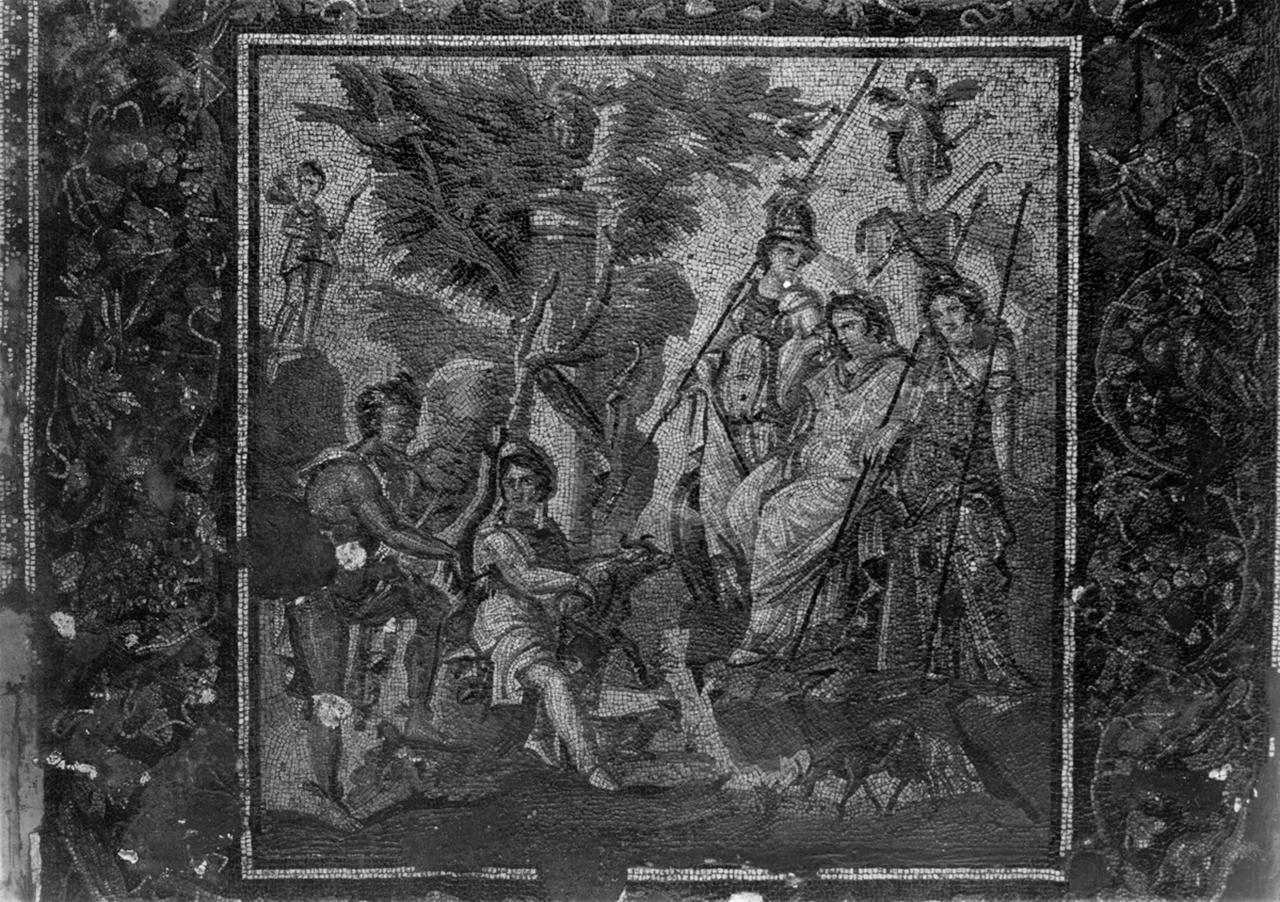 The Judgment of Paris Mosaic as soon as it was found during archaeological excavations, Antiocheia, Türkiye, 1932. (Photo via Princeton University Archive)