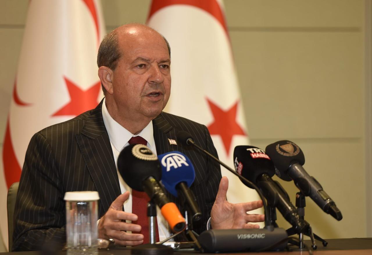 Turkish Cyprus President Ersin Tatar speaking after the meeting with the Greek Cypriot leader, Nicosia, May 5, 2025. (IHA Photo)