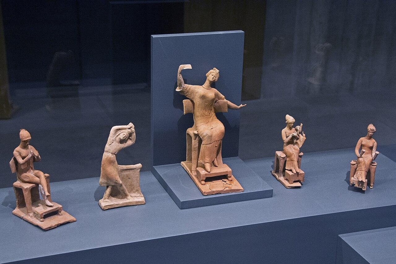 Terracotta figures from the 5th and 4th centuries B..C in the collection of the Troy Museum in Canakkale, Türkiye, show musicians playing various instruments such as lyre, kithara, drums and flutes, as well as people dancing and singing, March 28, 2019. (Photo via Wikimedia)