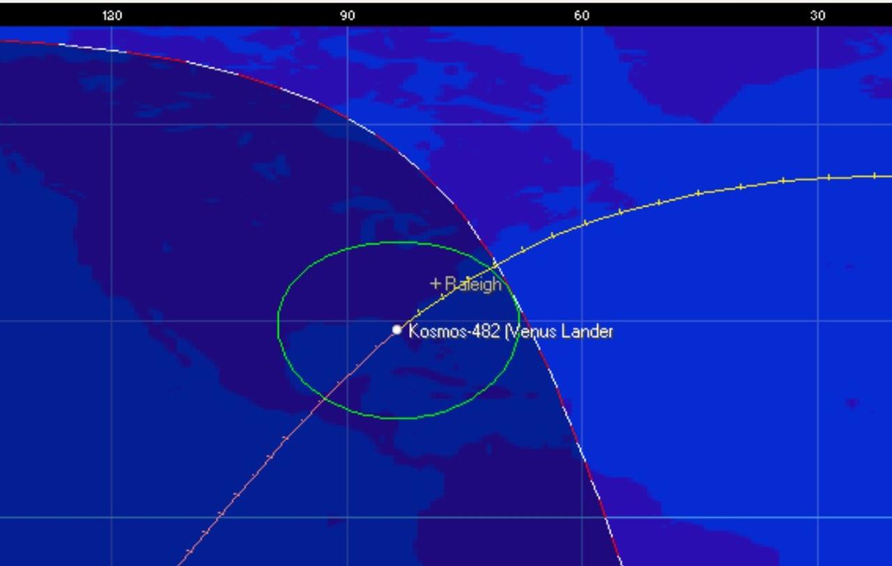An orbital pass of Kosmos-482 on the morning on May 6, 2025. (Photo via Orbitron)