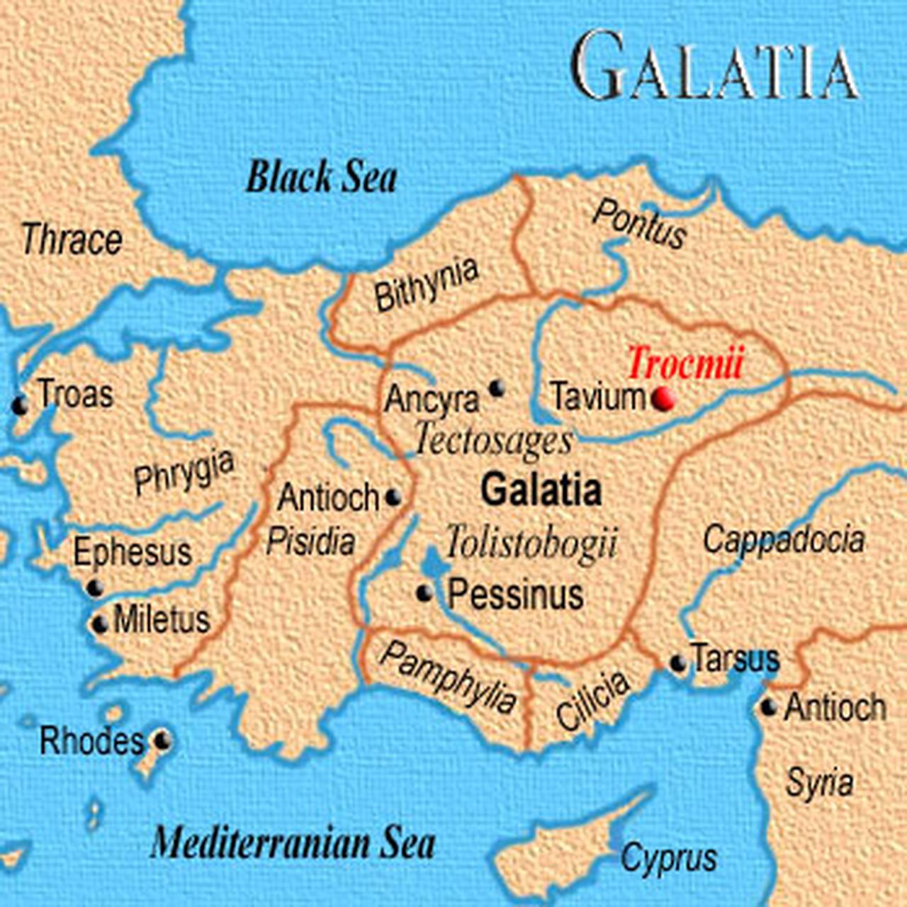 This map illustrates the ancient region of Galatia in central Anatolia, including the Trocmi, Tectosages and Tolistobogii. (Photo via Visit Turkey)