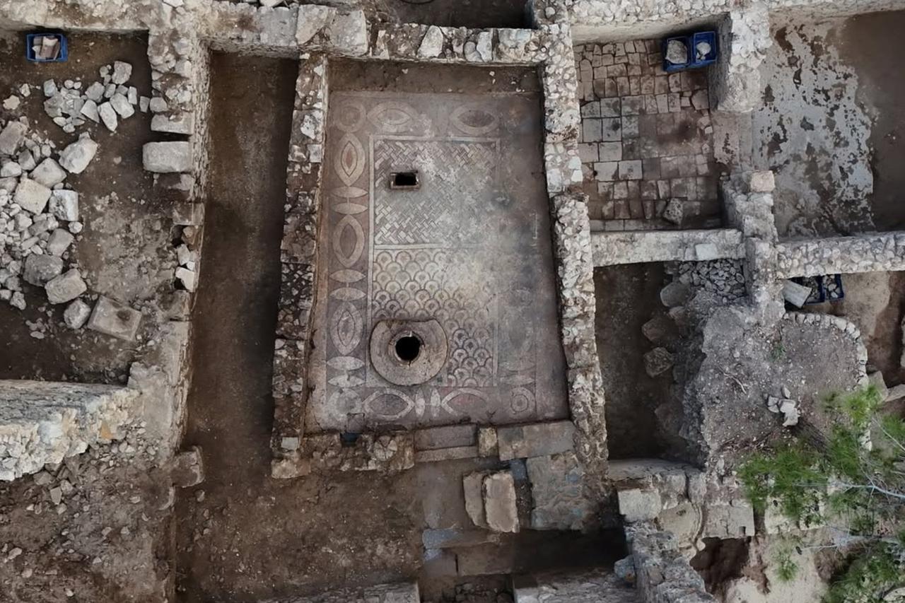 Aerial view of the mosaic discovered in the ancient city of Syedra in Alanya, Antalya, Türkiye, May 6, 2025. (Photo via Syedra Excavations)