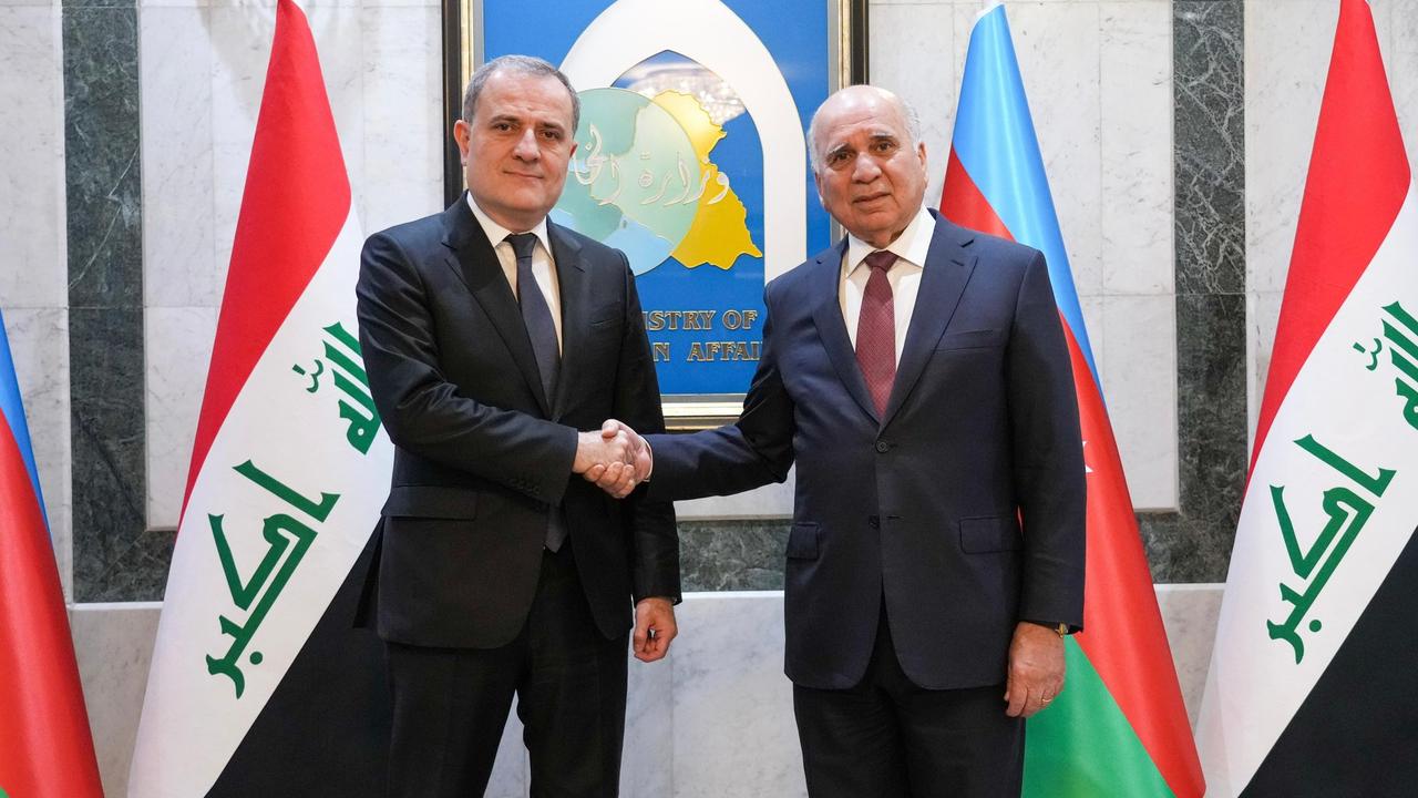Iraqi Foreign Minister Fuad Hussein meets with Azerbaijani counterpart Jeyhun Bayramov in Baghdad, Iraq, on May 7, 2025. (Photo via X/@Fuad_Husseein)