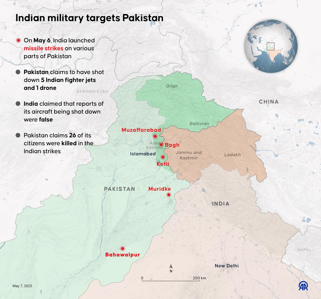 Paramilitary soldiers stand guard outside the Government Health and Educational Complex after Indian strikes in Muridke, about 30 kilometers from Lahore, on May 7, 2025. India and Pakistan exchanged heavy artillery along their contested frontier on May 7, after New Delhi launched missile strikes on its arch-rival in a major escalation between the nuclear-armed neighbours. New Delhi announced it had carried out  precision strikes at terrorist camps  at nine sites in Pakistan-administered Kashmir, days after it blamed Islamabad for a deadly attack on the Indian-run side of the disputed region. (Photo by Arif ALI / AFP)