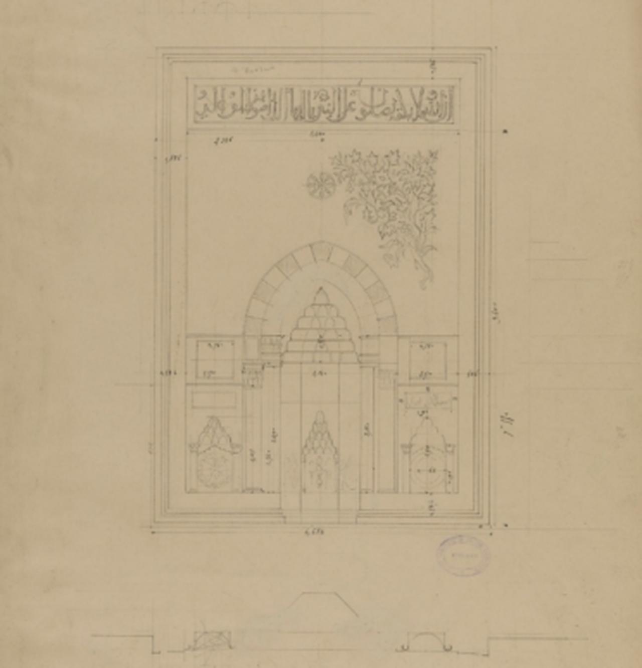 Texier's drawing of the mihrab of Isa Bey Mosque, Selcuk, Izmir, Türkiye. (Photo via Royal Institute of British Architects)