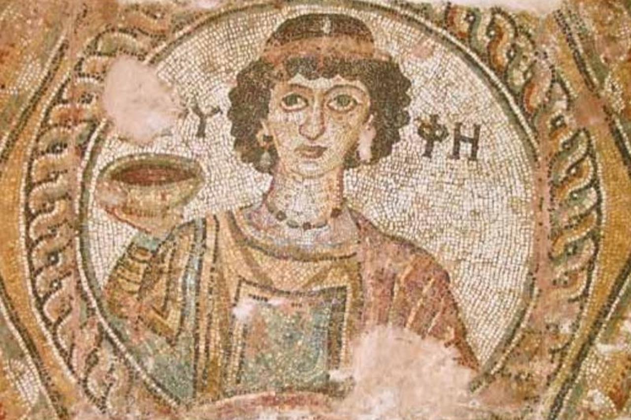The inscription and depiction of “Tryphe” on a 5th-century A.D. mosaic found in Sinop, Türkiye, 2023. (Photo via Arkeofili)