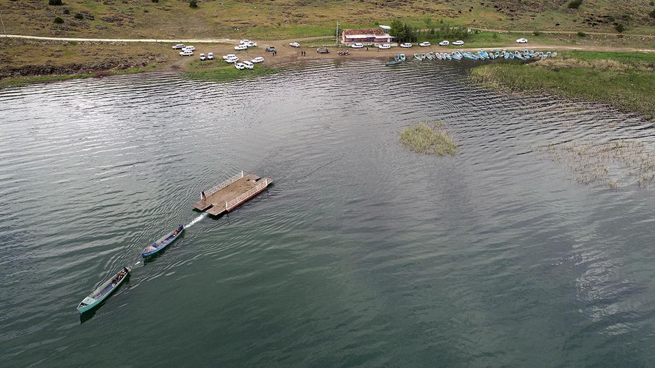 Yoruk people are carefully guiding their cattle from Mada Island across waterway towards the highlands. This journey is a testament to their traditional nomadic lifestyle and connection to the land. (Photo via AA)