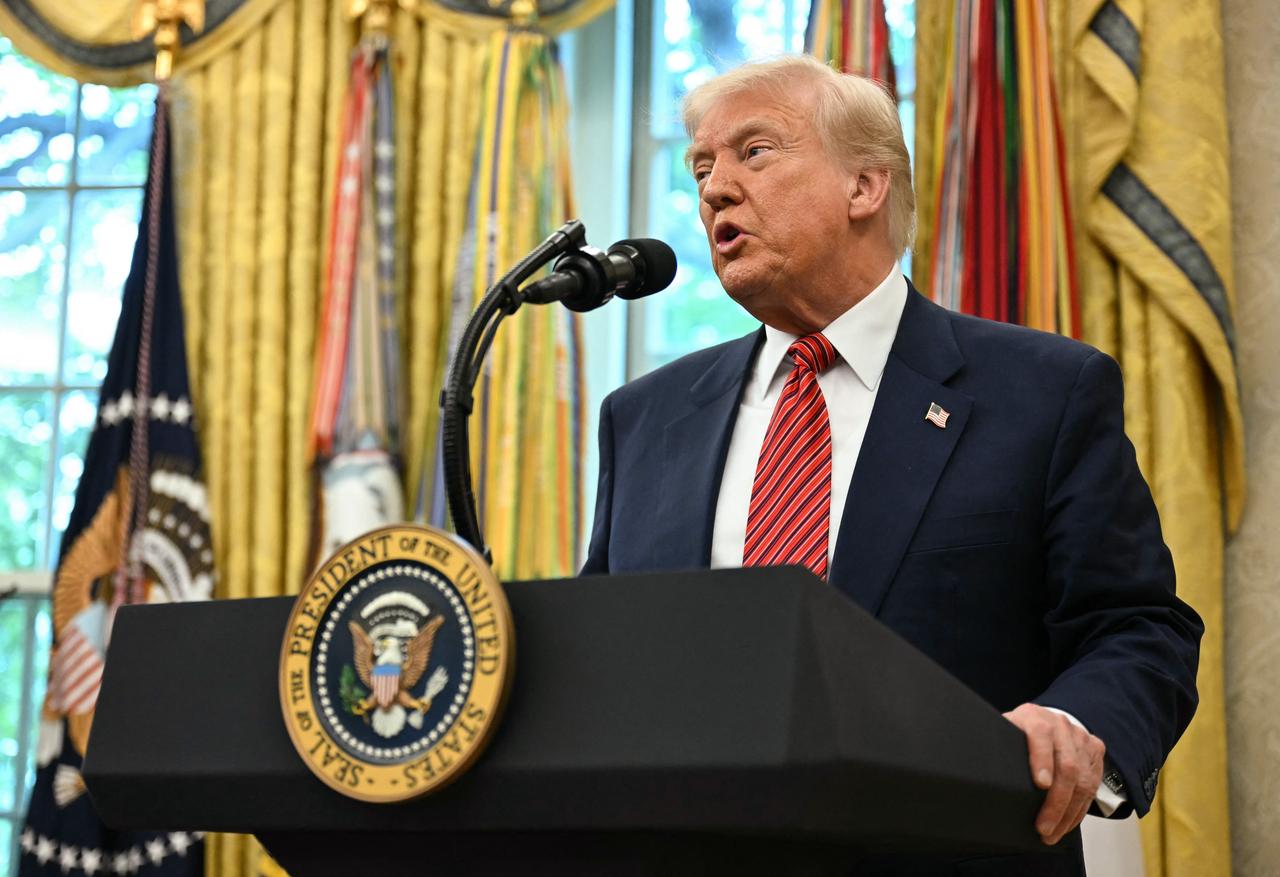 US President Donald Trump speaks during a swearing-in ceremony for the Ambassador to China, former Republican Senator of Georgia, David Perdue at the White House in Washington, DC, May 7, 2025. (AFP Photo)