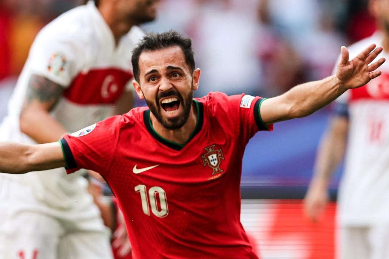 Portuguese national team player Bernardo Silva celebrates after scoring against Türkiye during Euro 2024 on June 22, 2024. (Photo via Instagram / @bernardocarvalhosilva)