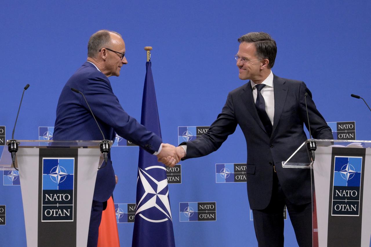 German Chancellor Friedrich Merz gives a joint press conference with the European Commission president at the EU headquarters in Brussels on May 9, 2025. (Photo by Nicolas TUCAT / AFP)