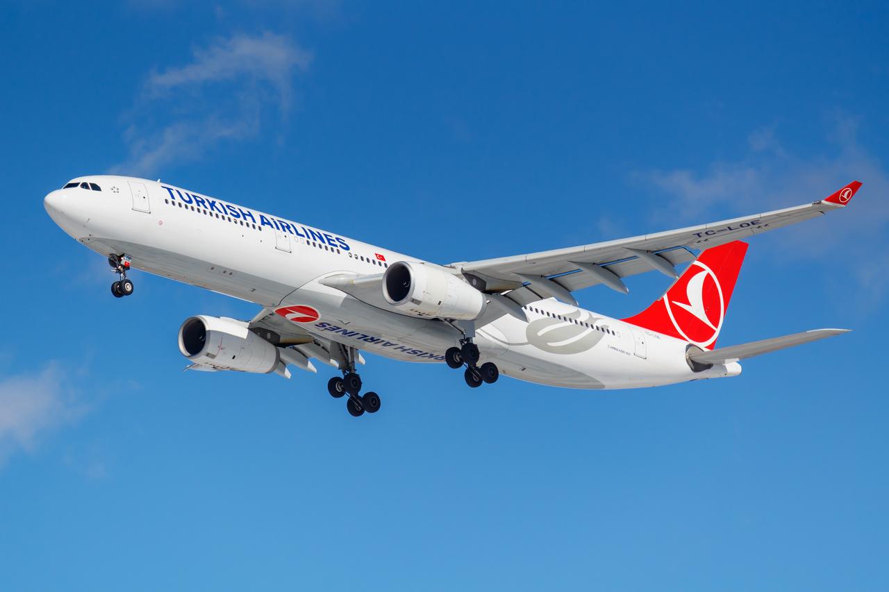 A Turkish Airlines Airbus A330-343 descends for landing at a Russian airport in Moscow, Russia, on March 26, 2019. (Adobe Stock Photo)