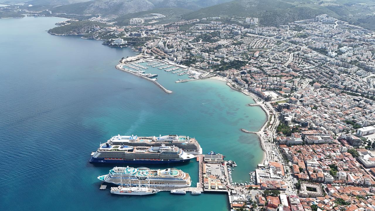 Four cruise ships brought 8,608 tourists to Kusadasi, a key cruise tourism hub in Aydin, as they docked at Ege Port, Aydin, Türkiye, May 7, 2025. (AA Photo)