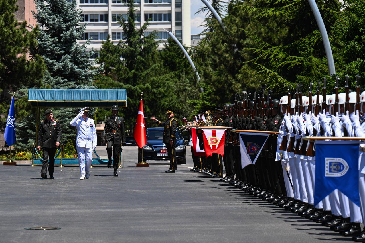 ANKARA, TURKIYE - MAY 20: Turkish Chief of General Staff General Metin Gurak welcomes NATO Supreme Allied Commander Transformation Admiral Pierre Vandier with an official ceremony in Ankara, Turkiye on May 20, 2025. ( Ak?n Çelikta? - Anadolu Agency )