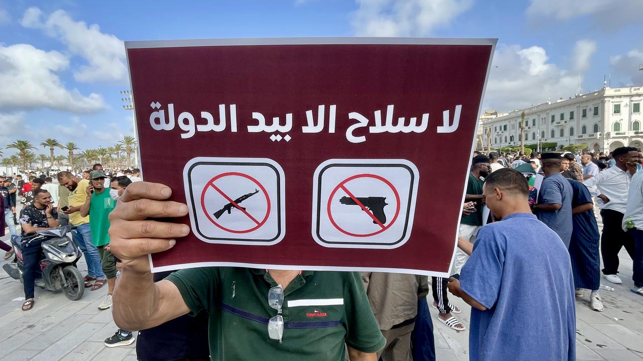 TRIPOLI, LIBYA - MAY 24: Hundreds of demonstrators gather in Martyrs Square for a pro-government rally in Tripoli, Libya, on May 24, 2025. Organized by various civil society organizations in Tripoli, hundreds of people carrying Libyan flags and placards bearing the government’s emblem gathered to show support for Prime Minister Abdul Hamid Dbeibeh’s administration. ( Hazem Turkia - Anadolu Agency )