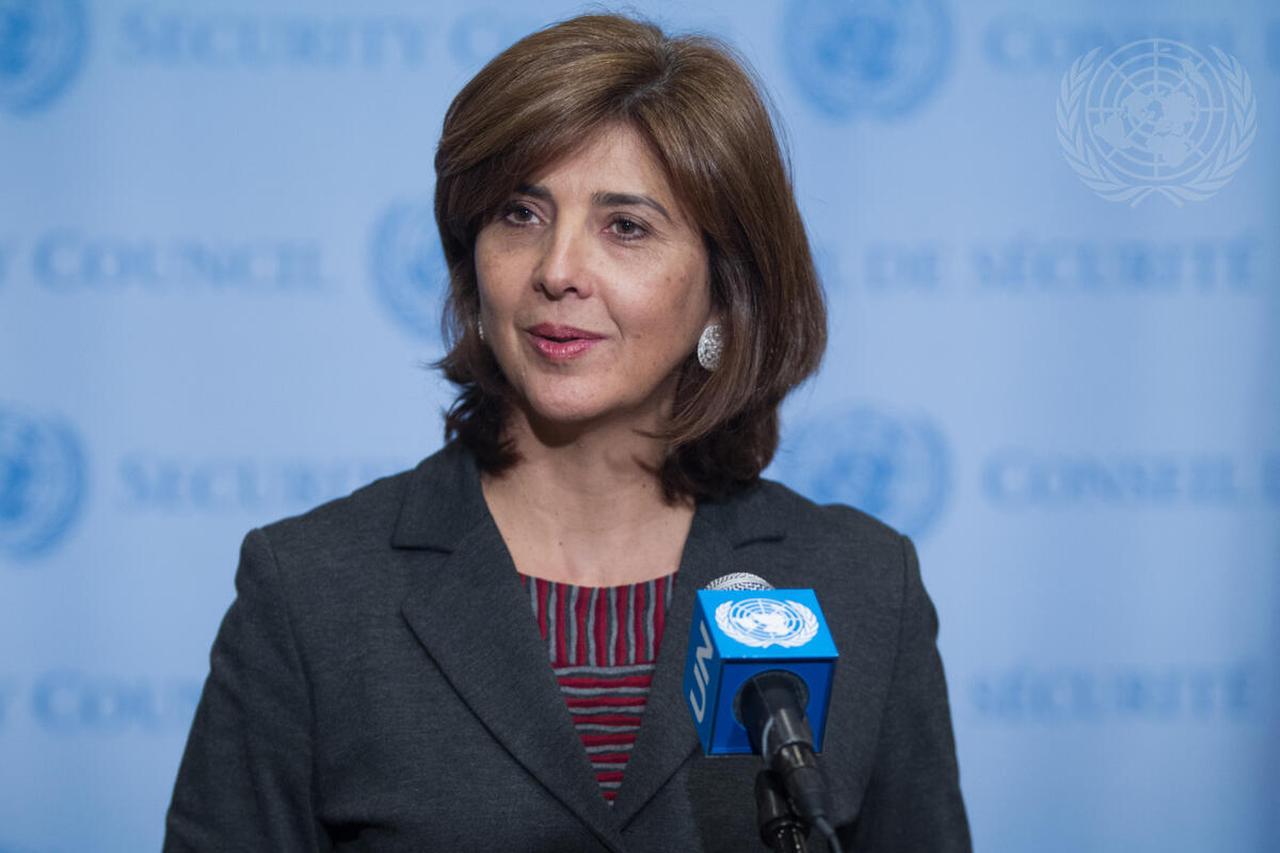 Maria Angela Olgin Cuellar at the press conference following Security Council vote on Colombia in New York, United States of America on 25 January 2016. (UN Photo)