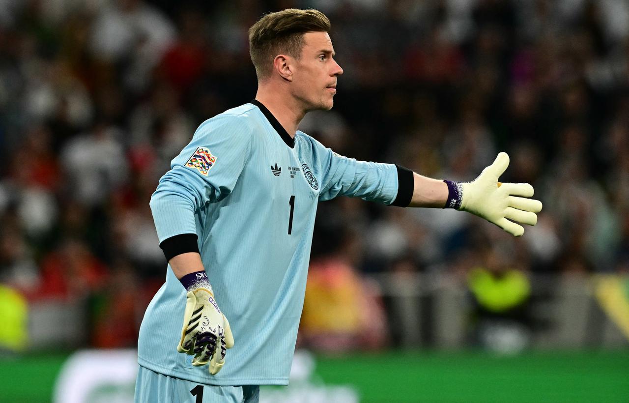 Germanys goalkeeper #01 Marc-Andre Ter Stegen during the UEFA Nations League semi-final football match between Germany and Portugal in Munich, southern Germany on June 4, 2025. (AFP Photo)