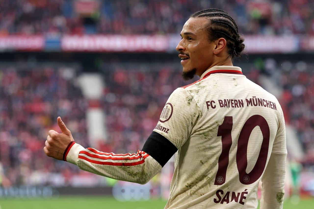 Leroy Sane of FC Bayern München celebrates scoring the 3rd team goal during the Bundesliga match between FC Bayern München and FC St. Pauli 1910 at Allianz Arena, Munich, Germany, March 29, 2025. (Photo via Alexander Hassenstein)