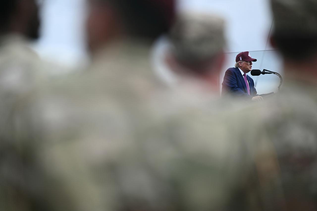 US President Donald Trump speaks at Fort Bragg, a US Army military installation, near Fayetteville, North Carolina, on June 10, 2025.  (AFP Photo)