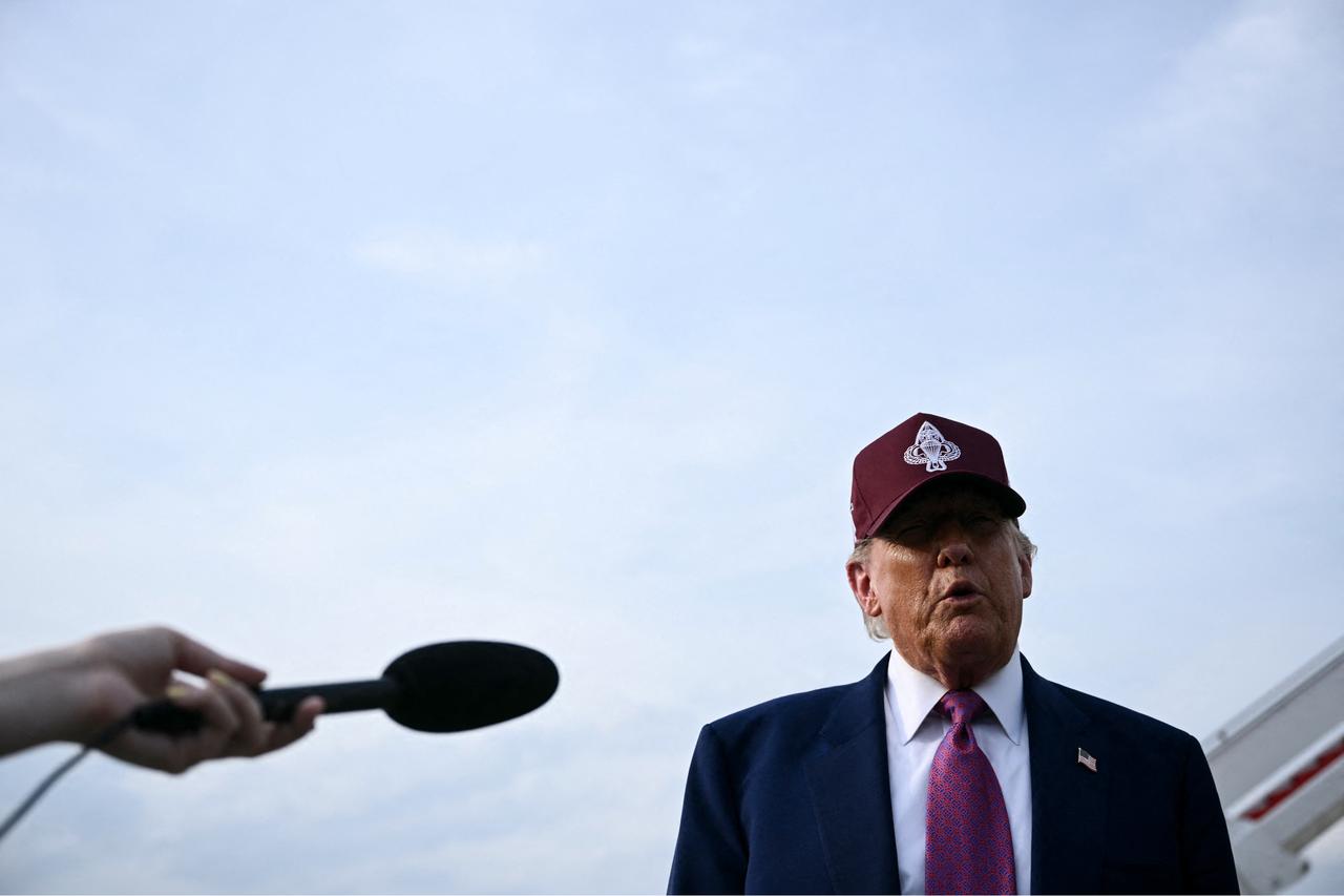 US President Donald Trump speaks to reporters after stepping off Air Force One at Joint Base Andrews, Maryland, on June 10, 2025, en route to the White House. (AFP Photo)