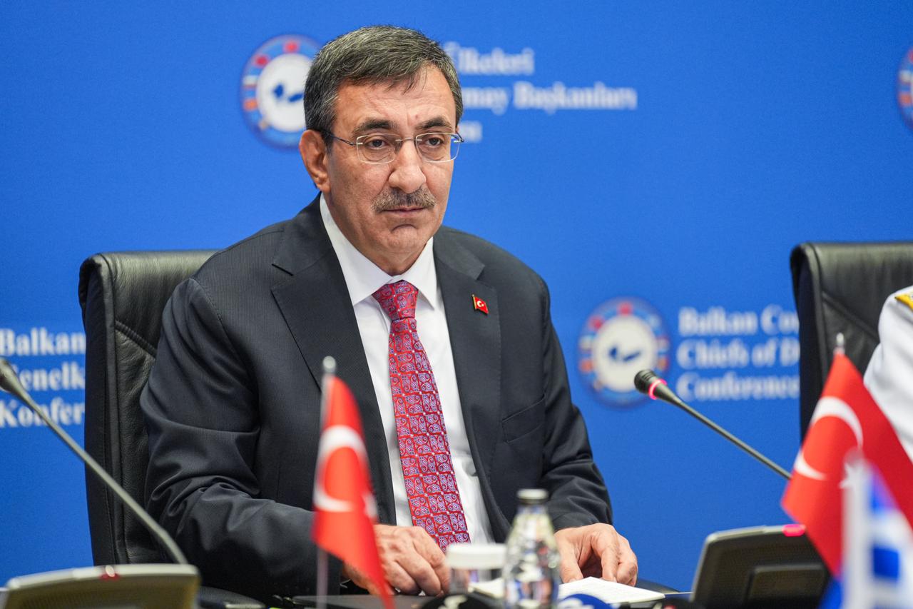 Vice President of Türkiye, Cevdet Yilmaz, delivers a speech during the 18th Balkan Countries Chiefs of Defence Conference in Istanbul, Türkiye, on May 28, 2025. (AA Photo)
