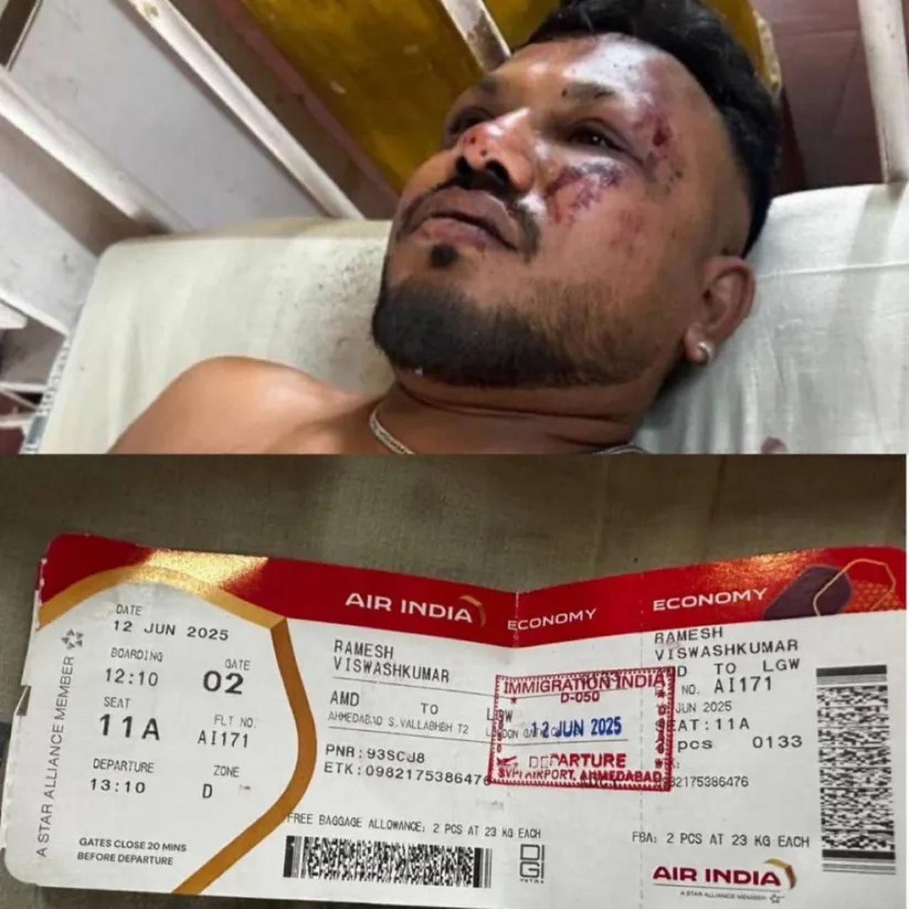 Photo shows Air India plane crash’s only survivor Ramesh Vishwashkumar and his boarding ticket, accessed on June 12, 2025. (Photo via X / @nexta_tv)