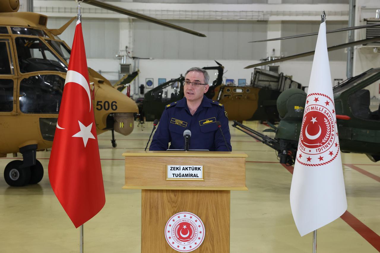Rear Admiral Zeki Akturk, Press and Public Relations Advisor and Spokesperson of the Ministry of National Defense, makes statements at the weekly press briefing held at the ministry on June 12, 2025. (AA Photo)