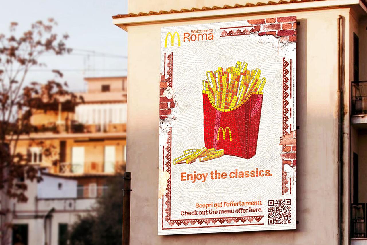 One of McDonald's campaigns in Rome, Italy is a vertical banner. (Photo via brand-news.it)