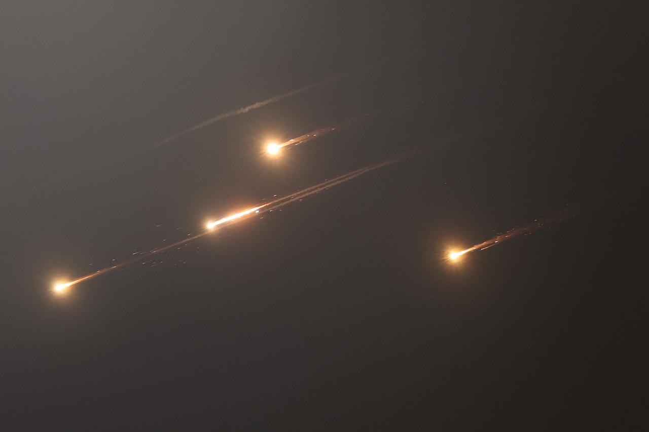 This picture shows rocket trails in the sky above Jerusalem on June 13, 2025. (AFP Photo)