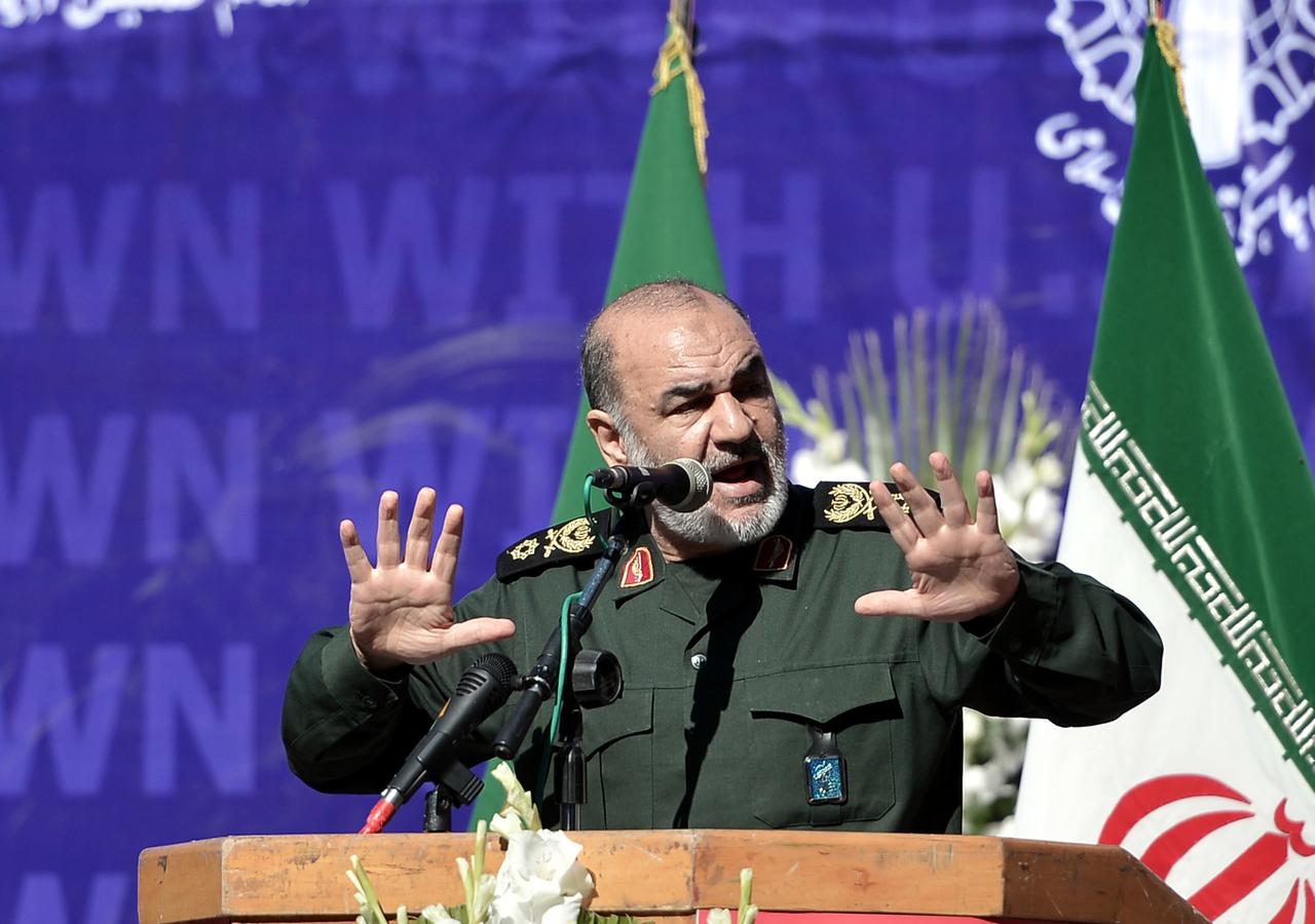 A file photo dated November 3, 2016 shows Commander-in-chief of the Islamic Revolutionary Guard Corps, Hossein Salami making a speech as he attends the demonstration held in front of the former U.S. Embassy on the occasion of the National Day of the Fight against Global Arrogance in the Iranian capital, Tehran. (AA Photo)