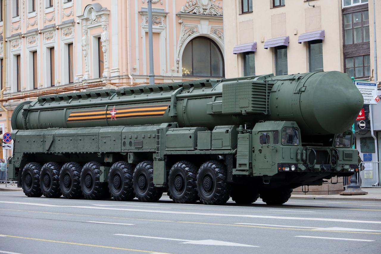 Nuclear weapon, russian strategic missile system "Yars" on city street before the Victory Day parade in Moscow, Russia on May 2, 2024. (Adobe Stock Photo)
