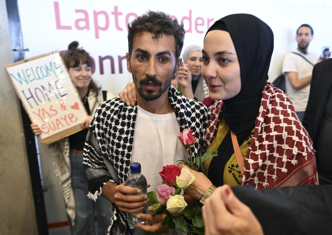 Turkish citizen Suayb Ordu, who was aboard the vessel Madleen when it was intercepted by Israeli forces, speaks after his arrival in Berlin after being deported by Israel, Berlin, Germany, Jun. 12, 2025. (AA Photo)