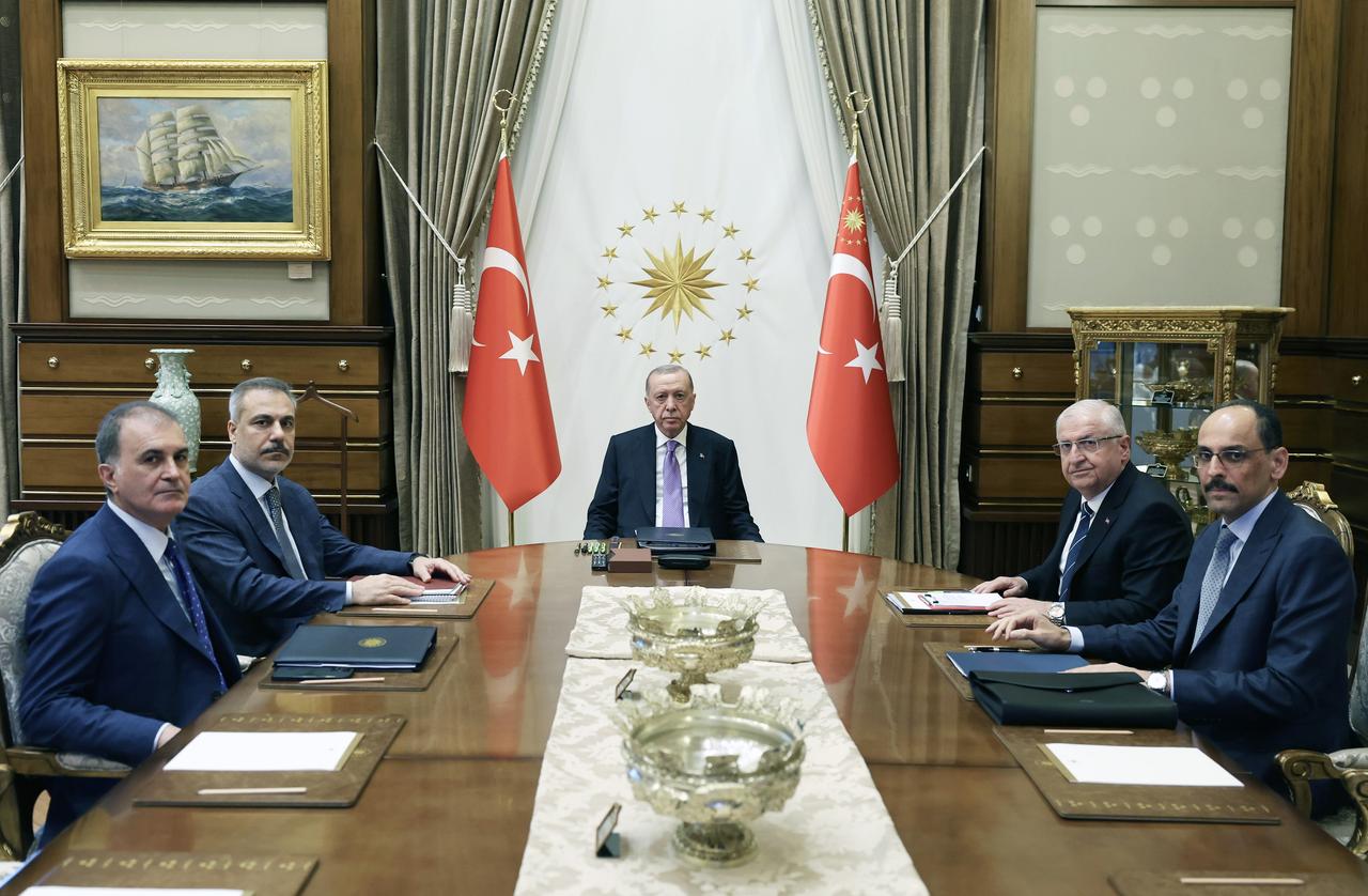 Turkish President Recep Tayyip Erdogan chairs a high-level security meeting at the Presidential Complex in Ankara, Türkiye on June 14, 2025. (AA Photo)