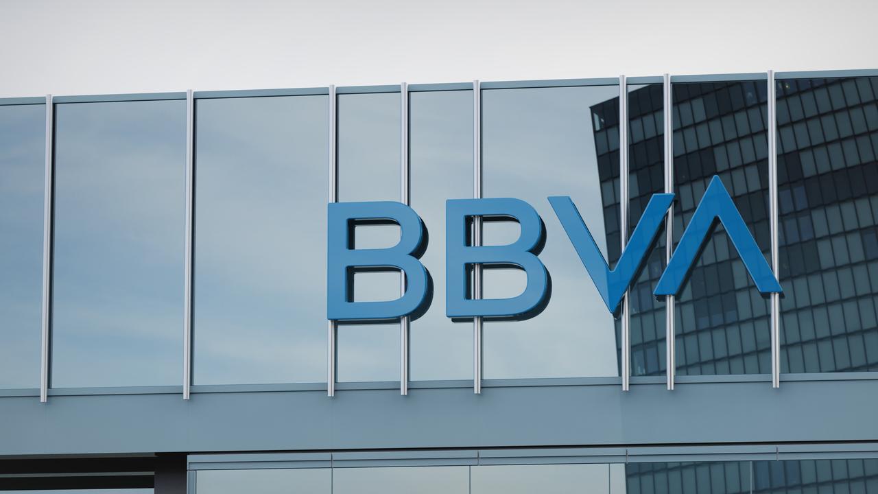 The BBVA logo is displayed on the exterior of the bank’s modern office building in Birmingham, United Kingdom, on September 22, 2020. (Adobe Stock Photo)