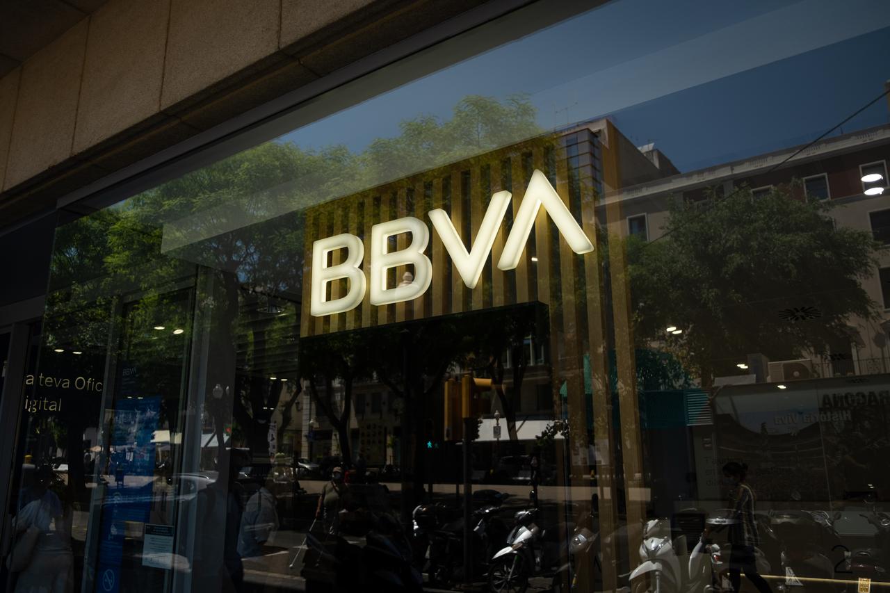 Exterior view of a BBVA branch in Barcelona, Spain, on June 1, 2022. (Adobe Stock Photo)