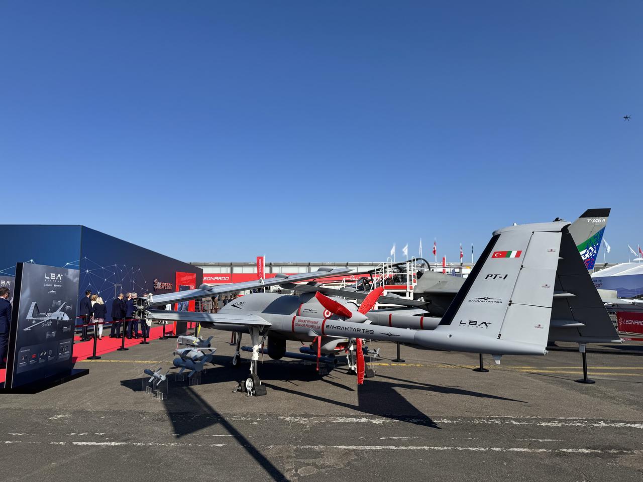 Bayraktar TB3 is displayed during the 55th International Paris Air Show at Le Bourget Airport, north of Paris, France on June 16, 2025. (AA Photo)