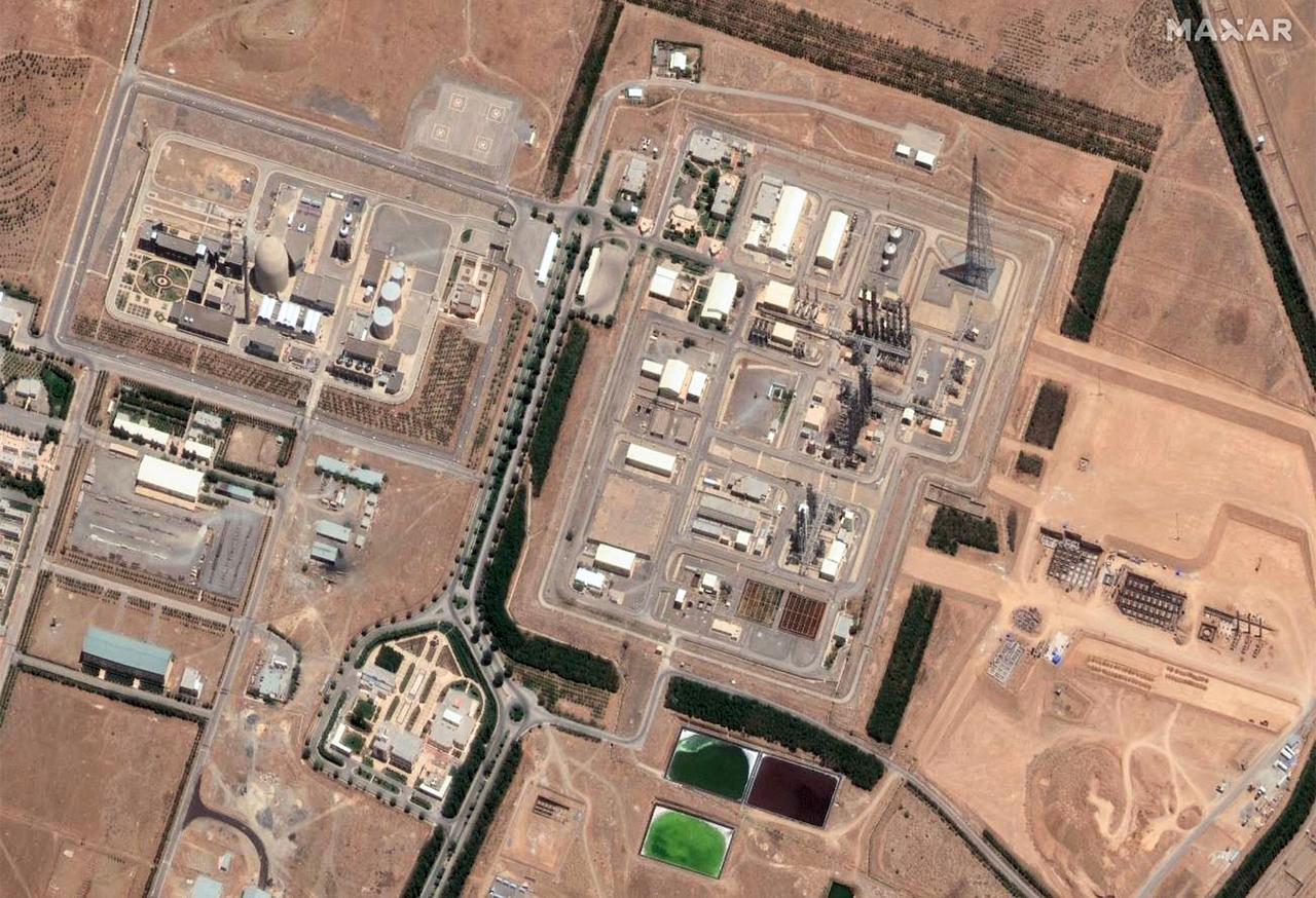 This handout satellite image provided by Maxar Technologies shows an Iranian nuclear facility at Arak in central Iran on June 14, 2025, after it was hit by Israeli strikes. (Photo by Satellite image ©2025 Maxar Technologies / AFP)