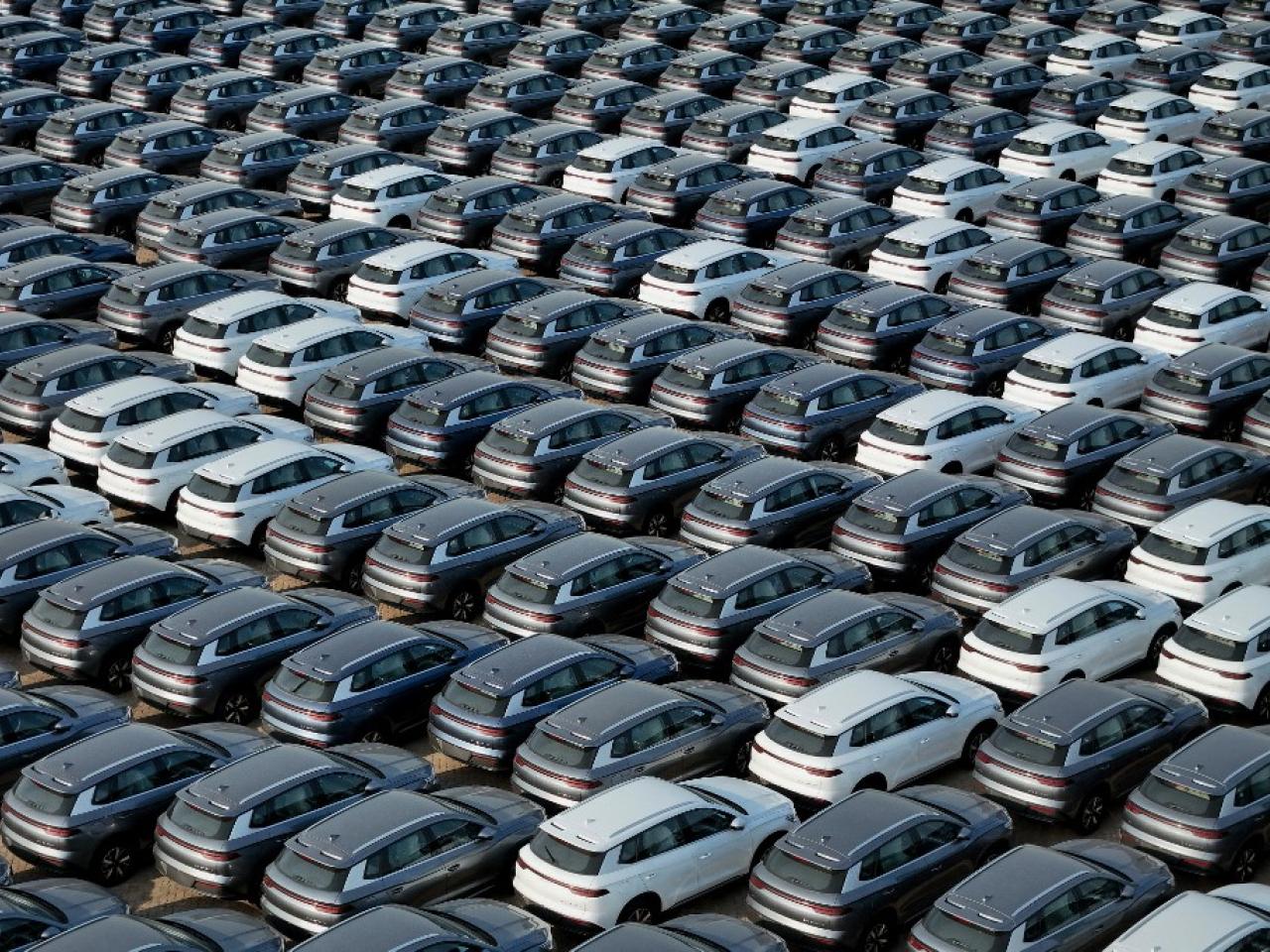 Rows of newly manufactured BYD electric vehicles await shipment at an export terminal in China, accessed on June 17, 2025. (AFP Photo)