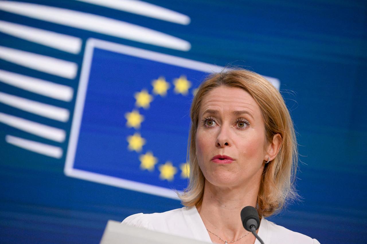 European Union High Representative for Foreign Affairs and Security Policy Kaja Kallas delivers a press confrence following an informal video conference of EU Foreign Affairs Ministers to address the situation in the Middle East, in Brussels on June 17, 2025. (AFP Photo)