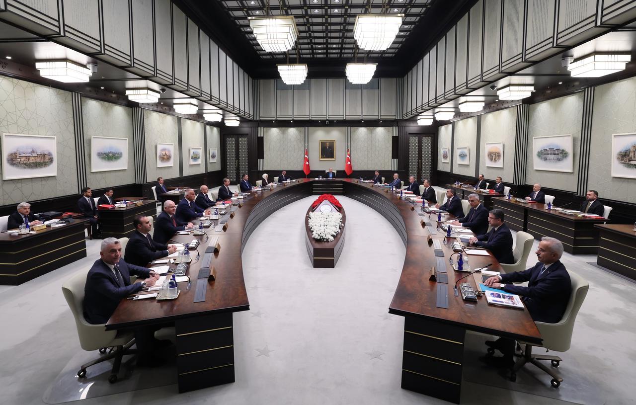 President Recep Tayyip Erdogan chairs the cabinet meeting at Presidential Complex in Ankara, Türkiye on June 16, 2025. (TUR Presidency/Murat Cetinmuhurdar - Anadolu Agency)