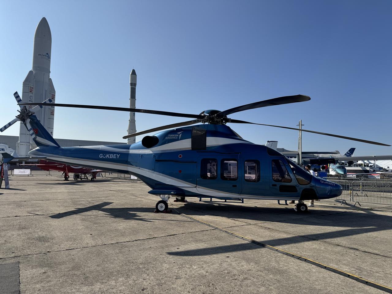 TAI T625 GOKBEY Utility Helicopter is displayed during the 55th International Paris Air Show at Le Bourget Airport, north of Paris, France on June 16, 2025. (AA Photo)