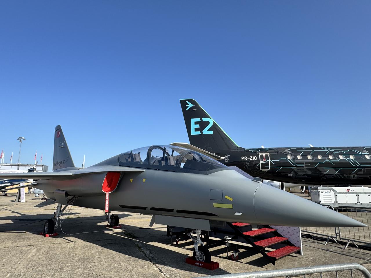 TAI Hurjet is being displayed at the 55th International Paris Air Show held at Le Bourget Airport, north of Paris, France on June 16, 2025. (AA Photo)