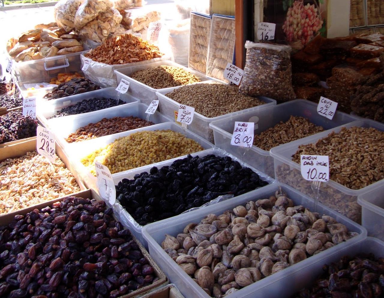 Dried fruits waiting to be sold on a stall at the Women's Bazaar in Fatih, Istanbul, Türkiye, March 29, 2011. (Photo via Bengi Ozkan)