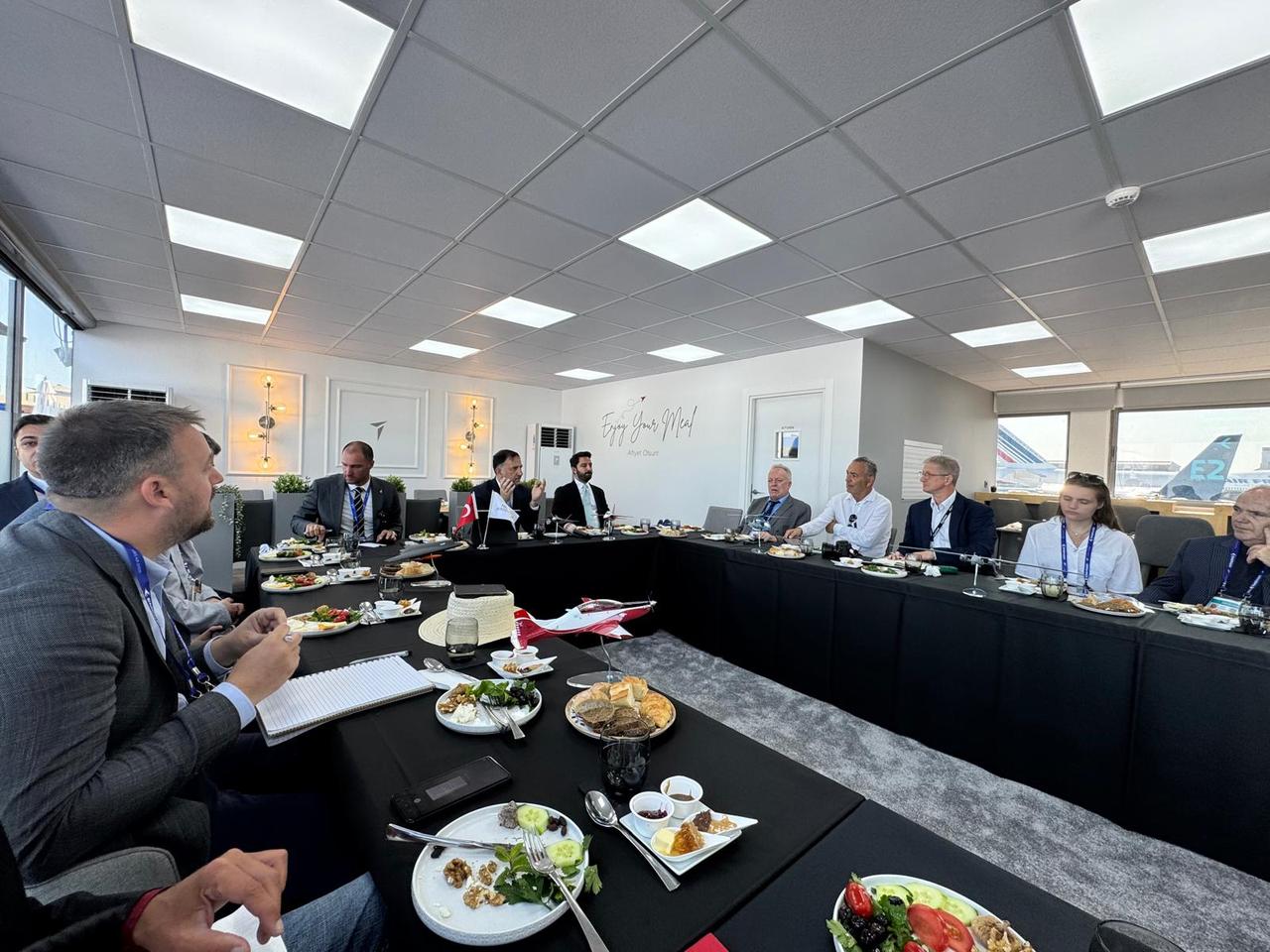 Mehmet Demiroglu, General Manager of TAI, answers questions from foreign journalists at the 55th Paris Air Show on 17 June, 2025. (AA Photo)