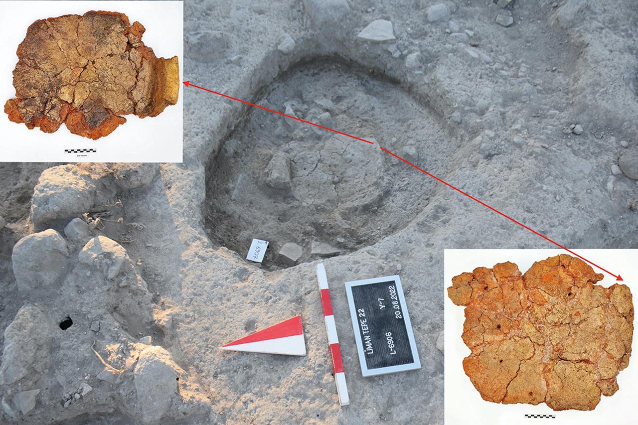Offering table or altar found at the bottom of Pit 3 at Liman Tepe, Izmir, Türkiye, February 2025. (Photo via Cambridge Archaeological Journal)