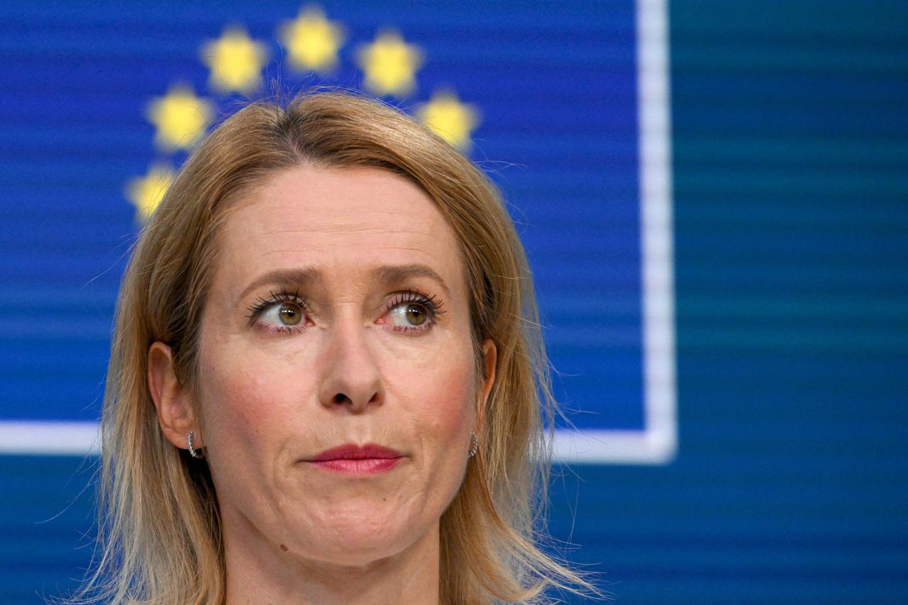 European Union High Representative for Foreign Affairs and Security Policy Kaja Kallas delivers a press confrence following an informal video conference of EU Foreign Affairs Ministers to address the situation in the Middle East, in Brussels on June 17, 2025. (AFP Photo)