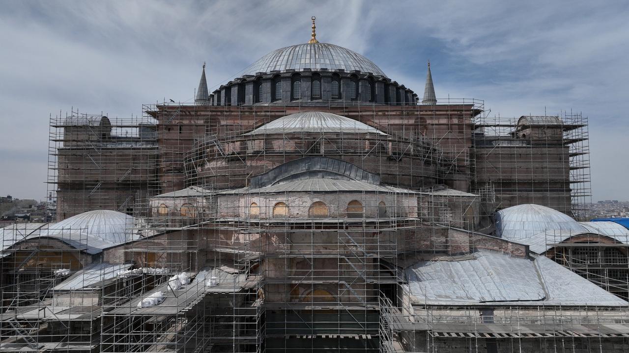 A view of the 1486-year-old Hagia Sophia Grand Mosque, undergoing the largest and most comprehensive restoration process in history, in Istanbul, Türkiye, April 14, 2025. (AA Photo)