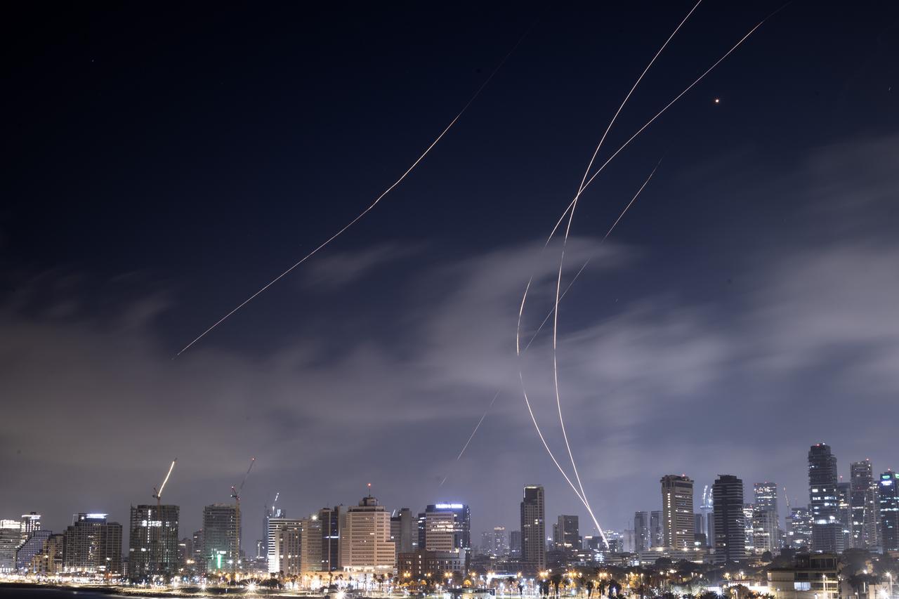 Israel’s Iron Dome air defense system responds to incoming Iranian ballistic missiles as seen from Tel Aviv, Israel on June 18, 2025. (AA Photo)